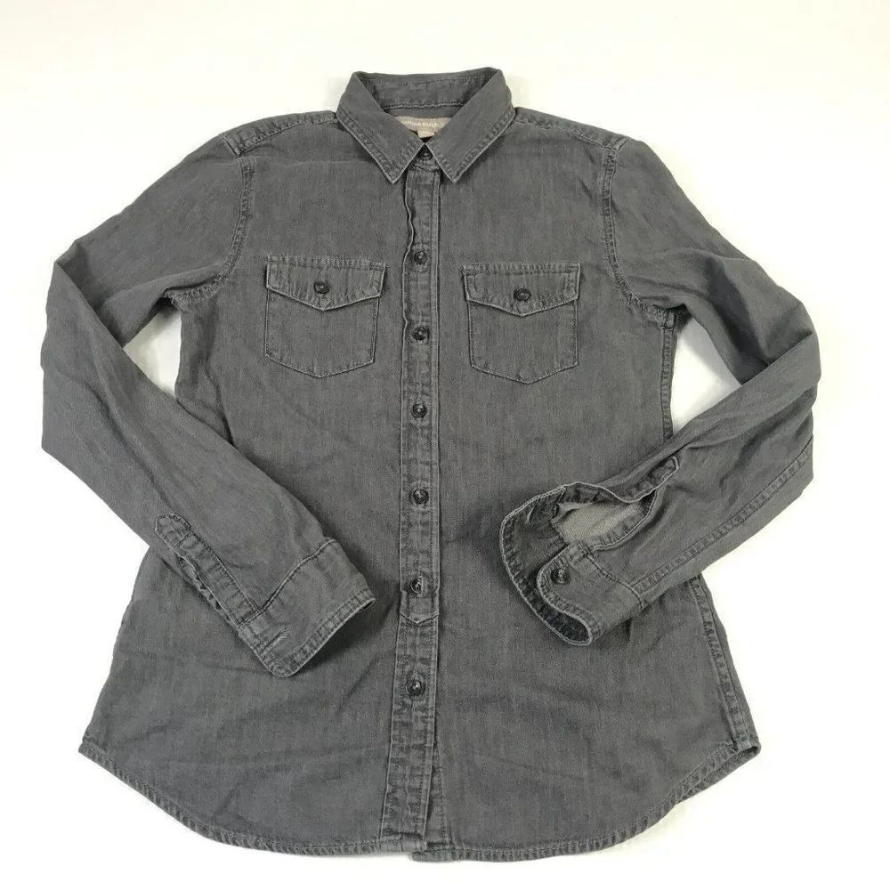 Banana Republic Womens Cotton Button Down Shirt Gray Denim Top Long Sleeve XS